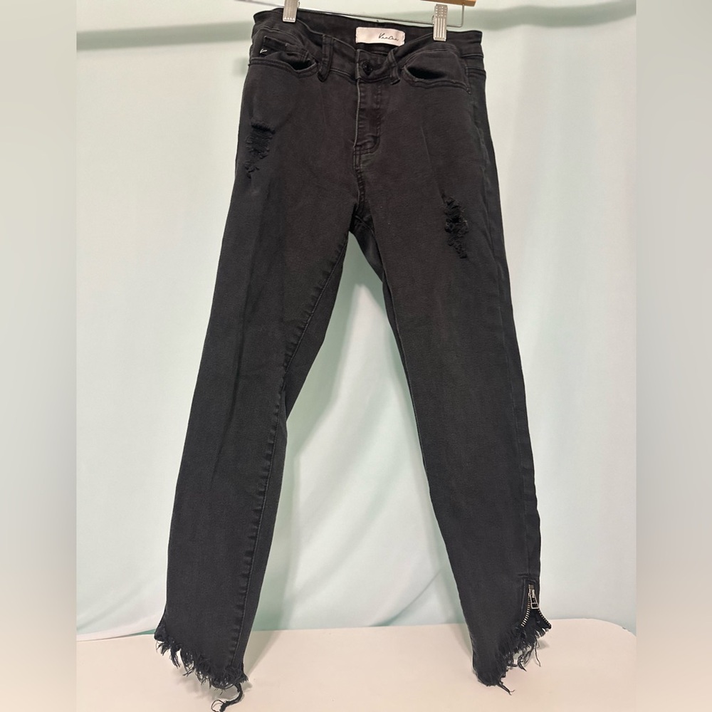 KanCan Dark Grey Frayed Hem Cropped Jeans